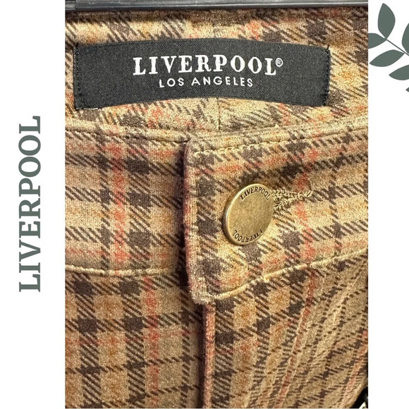 LIVERPOOL MADONNA  SKINNY TARTAN Stretch Pant Brown Tan Size - Picture 7 of 8